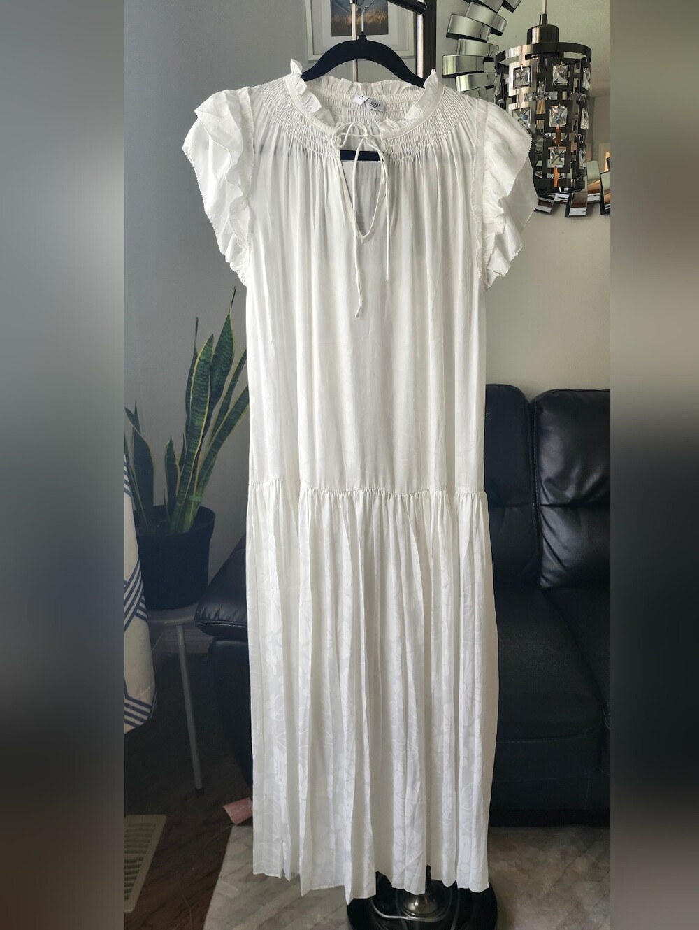 Current Air White Ruffle Sleeve Maxi Dress